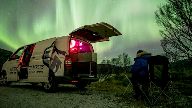 Aurora chasing in a camper van in Norway